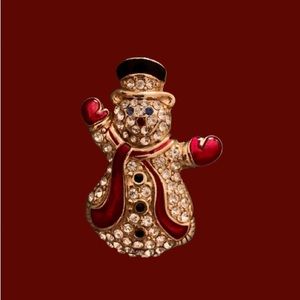 Vintage Monet Rhinestone and Enamel Snowman Brooch